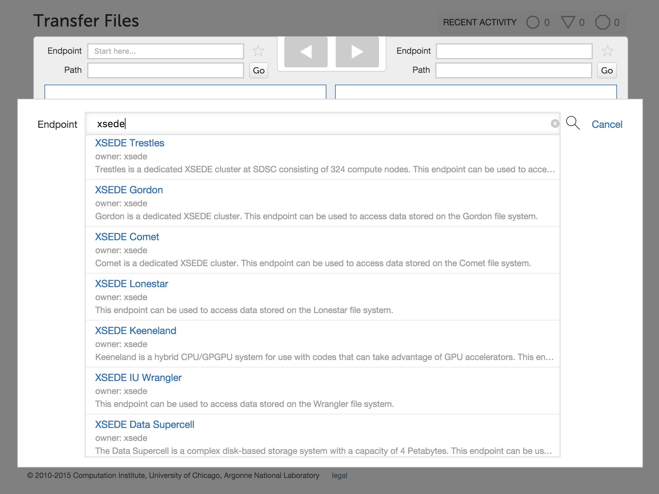 Endpoint search dialog