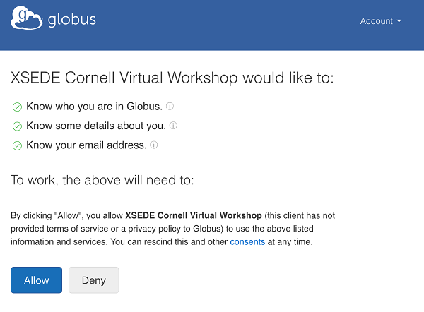 Cornell XSEDE sign on with Globus Auth