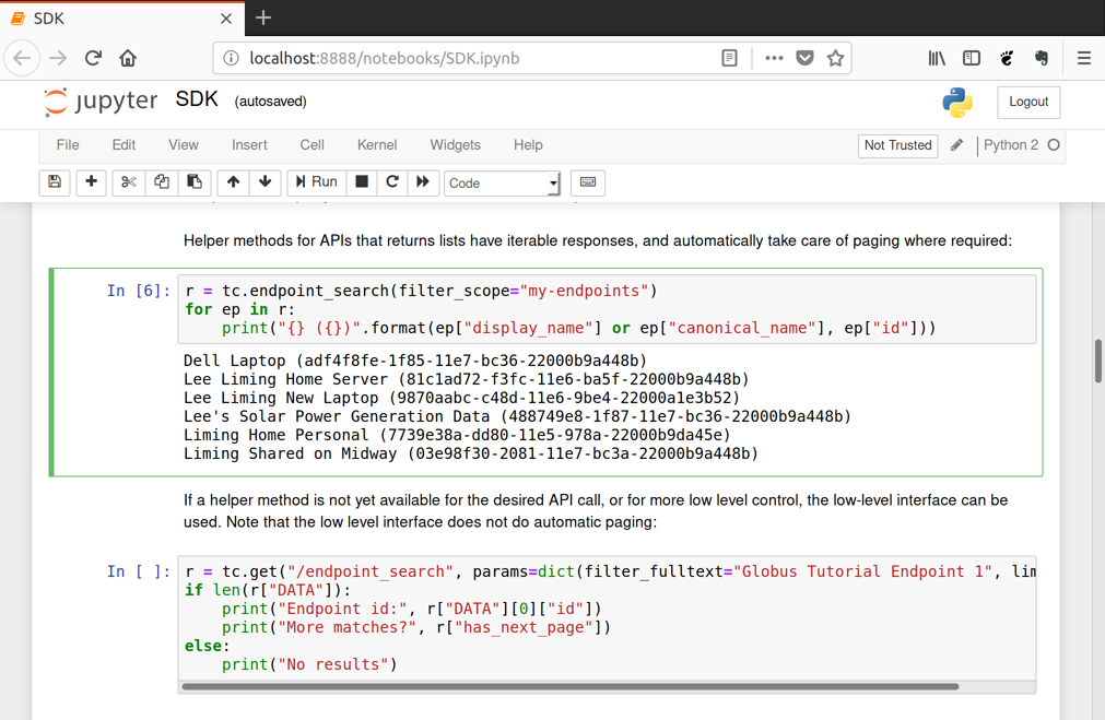 Jupyter notebooks - Globus SDK