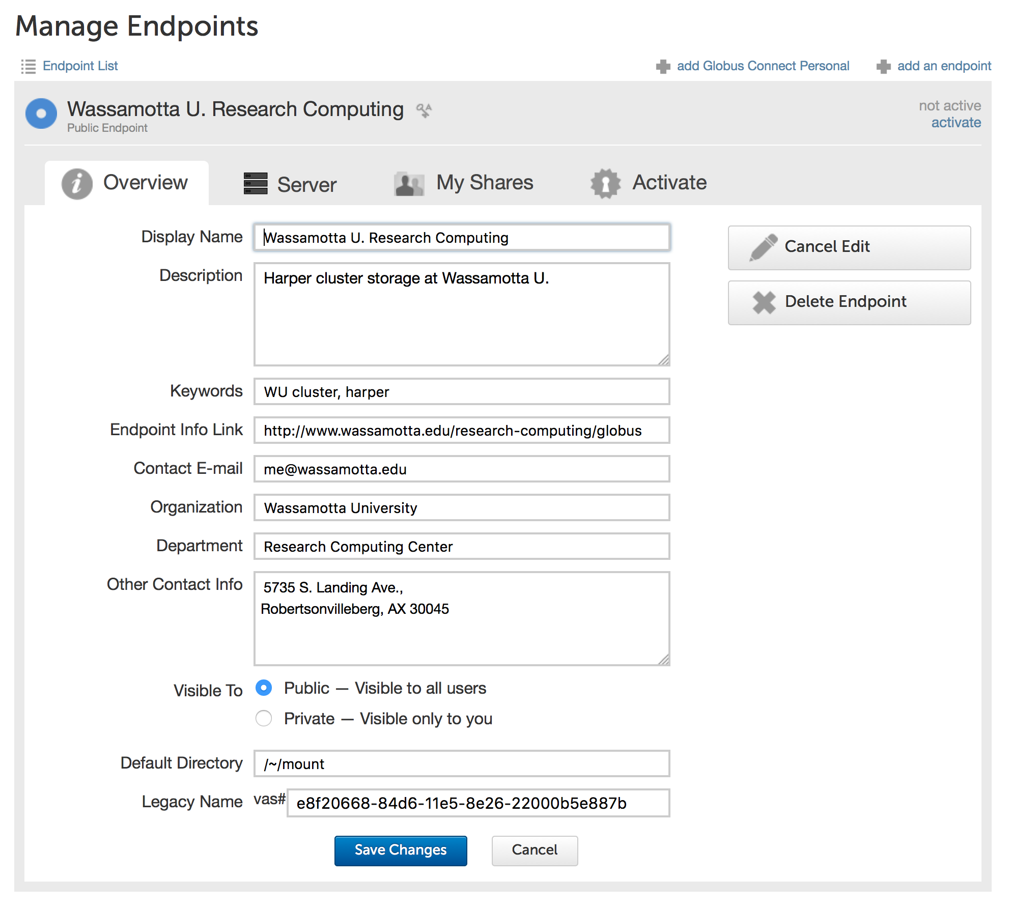 Endpoint attributes tab
